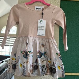 Molo Light Pink Ribbed Bunny Graphic Toddler Dress, size 18 months